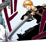 Ichigo stabs a Hollow through the mask.