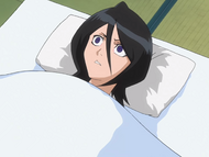 Rukia wakes up upon hearing that Ichigo is fighting Kariya.