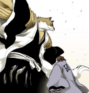 Aizen appears in front of Komamura.