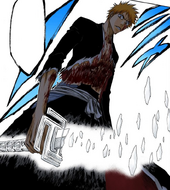 Ichigo sees his sword turning white and disintegrating.