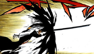 Ichigo impales Zangetsu with his own sword, causing blackness to erupt from the wound.