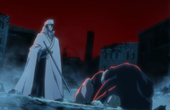 Byakuya incapacitates Hisagi to nullify The Love.