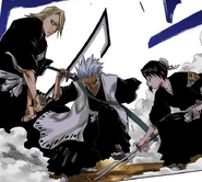 Hitsugaya intervenes in the fight between Hinamori and Izuru, ending it.