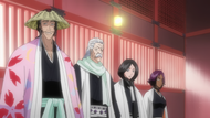 Captains Shunsui, Ginrei, Unohana and Yoruichi 110 years ago