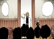 Urahara addresses his new subordinates alongside Hiyori Sarugaki.