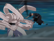 Ikkaku fiercely battles Aldegor.