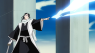 Reigai-Byakuya uses Hadō #4. Byakurai against Byakuya.