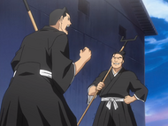 The Senzaikyū guards argue over their reaction to the intense Reiatsu.