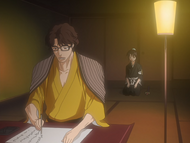 Hinamori and Aizen discuss Renji's recovery.