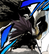 Kenpachi flips Komamura over.