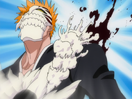 Zangetsu uses his High-Speed Regeneration ability to heal his slashed shoulder.