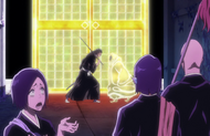 Hanatarō laments being caught in the conflict between Kenpachi and Mayuri.