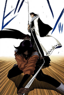 Yoruichi binds Byakuya's Zanpakutō before he can release his Shikai.