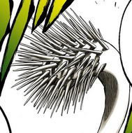 Luppi sprouts spikes from the tentacle restraining Rangiku with Hierro Virgen.