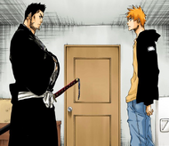 Isshin confronts Ichigo in Ikumi Unagiya's house.