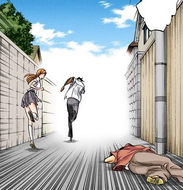 Sado and Orihime run toward the source of the Reiatsu.