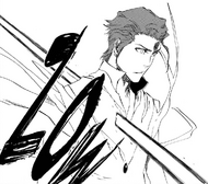 Aizen being attacked from behind by Urahara.