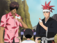 Ururu offers cake to Renji and Sado.