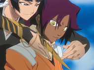 Yoruichi is shocked when Suì-Fēng releases her Shikai, Suzumebachi.