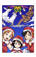 Isshin with his daughters, Orihime, Rukia, and Tatsuki on the cover of Chapter 20.