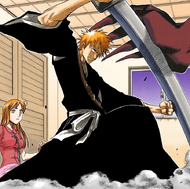 Ichigo protects Orihime from Acidwire.