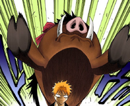 Bonnie leaps over Ichigo Kurosaki's head.