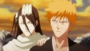 Byakuya detiene a Ichigo