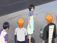 Ichigo and Rukia prepare to search for Ririn and Kurōdo.