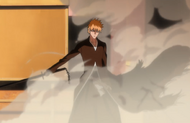 Ichigo activates his Bankai, Tensa Zangetsu.