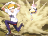 Ururu attacks Ichigo, forcing him to avoid her.