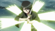 Byakuya prevents Rukia from cutting her own neck using Rikujōkōrō.