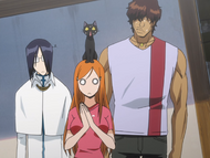 Orihime and her friends are shocked by Kūkaku's response.