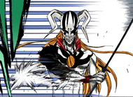 Zangetsu catches his Zanpakutō after summoning it to himself.