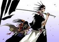 Tōsen attempts to stab Kenpachi in the back.