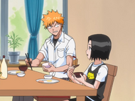 Ichigo grows nervous when Karin brings up his increased muscularity.