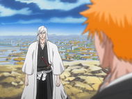 Ukitake discusses Kariya with Ichigo.