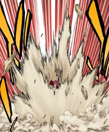 Ururu punches Ichigo, creating a large explosion.