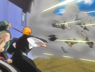 Ganju and Ichigo are saved when Sado inadvertently takes out half the Shinigami attacking them.