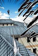 Rangiku leaps across the rooftops after learning of Hitsugaya's defeat.