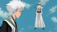 Tōshirō Hitsugaya facing off against Tia Harribel.