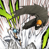 Grimmjow moves behind Ichigo and attacks him.