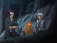 Rangiku informs Hitsugaya and Renji of the villagers' location.