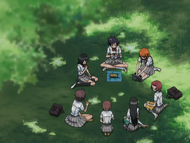 Rukia eats lunch with Michiru and the other girls.