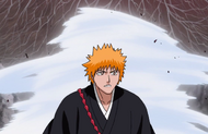 A tornado forms behind Ichigo as Renji activates his Bankai.