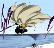 Ichigo moves to the top of the execution scaffold after Kikōō is destroyed.