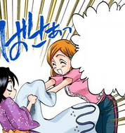 Orihime gives Rukia the dress that Uryū made for her.
