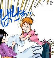 Orihime gives the sundress to Rukia.