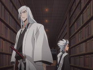 Ukitake and Hitsugaya search the library for records of the Bount.