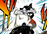 Ukitake intercepts Metastacia's attack on Rukia after he fuses with Kaien.