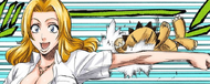 Rangiku Matsumoto punches Kon without looking.